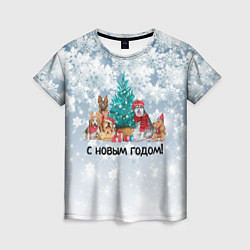 Футболка женская Собачки поздравляют с новым годом, цвет: 3D-принт