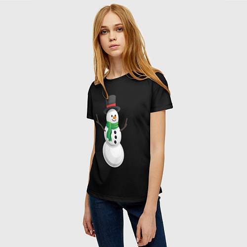 Женская футболка Новогодний снеговик с шарфом / 3D-принт – фото 3
