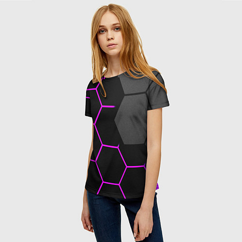 Женская футболка Крупные неоновые соты / 3D-принт – фото 3