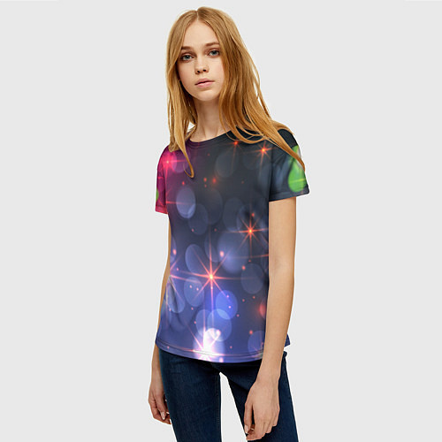 Женская футболка Поп арт неоновые звезды космического неба / 3D-принт – фото 3
