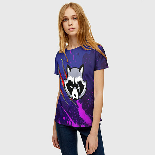 Женская футболка Морда енота и царапины / 3D-принт – фото 3
