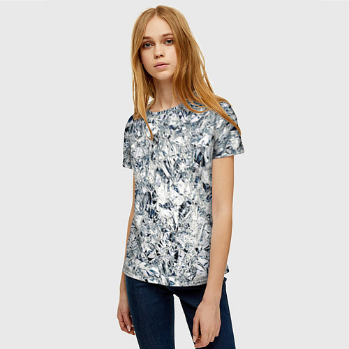 Женская футболка Сверкающие кристаллы серебра / 3D-принт – фото 3