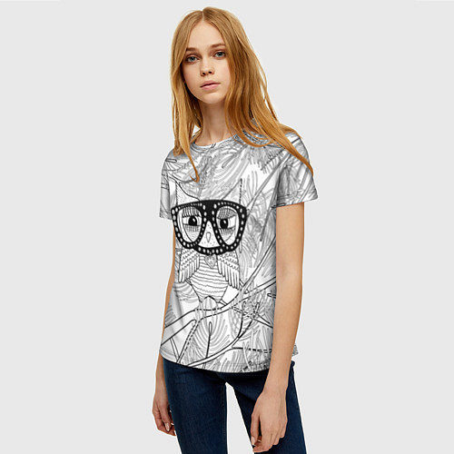 Женская футболка Раскраска гламурная совушка / 3D-принт – фото 3