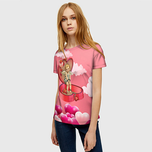 Женская футболка Амур прикованный к сердцу / 3D-принт – фото 3