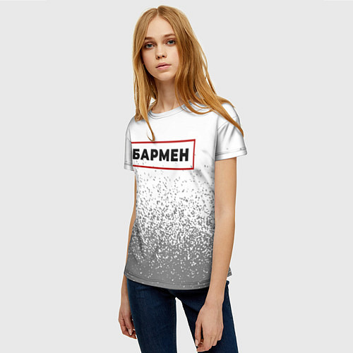 Женская футболка Бармен - в красной рамке на светлом / 3D-принт – фото 3