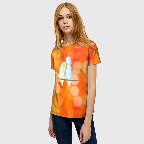Женская футболка Пара влюбленных попугаев / 3D-принт – фото 3