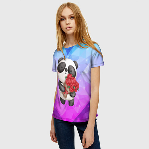 Женская футболка Панда с букетом цветов / 3D-принт – фото 3