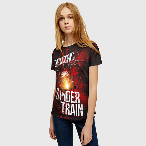 Женская футболка Demonic spider-train / 3D-принт – фото 3