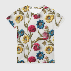 Футболка женская Эффект вышивка летний узор, цвет: 3D-принт