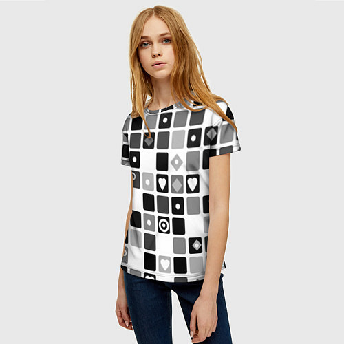 Женская футболка Черно-белый узор мозаика / 3D-принт – фото 3
