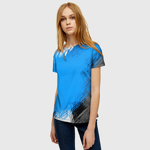 Женская футболка Абстрактный пятнистый черно-синий узор / 3D-принт – фото 3