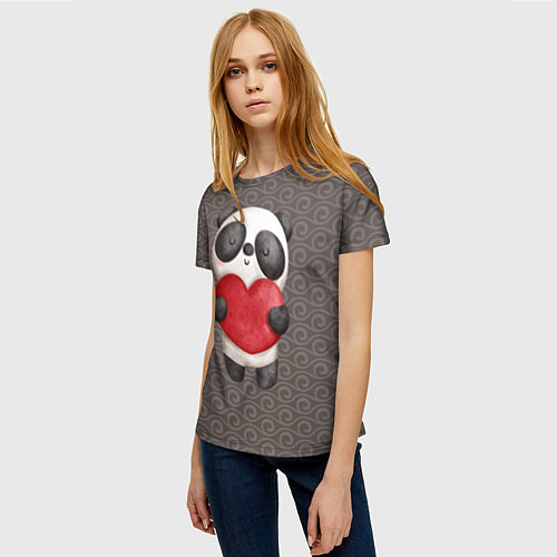 Женская футболка Панда с сердечком / 3D-принт – фото 3