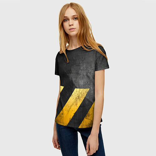 Женская футболка Желтые предупреждающие полосы / 3D-принт – фото 3