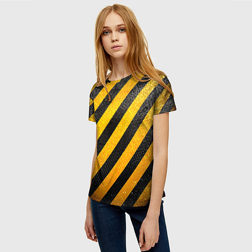 Женская футболка Черно-желтая опасность / 3D-принт – фото 3