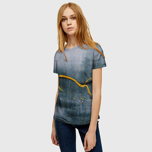 Женская футболка Серо-светлый абстрактный туман и краски / 3D-принт – фото 3