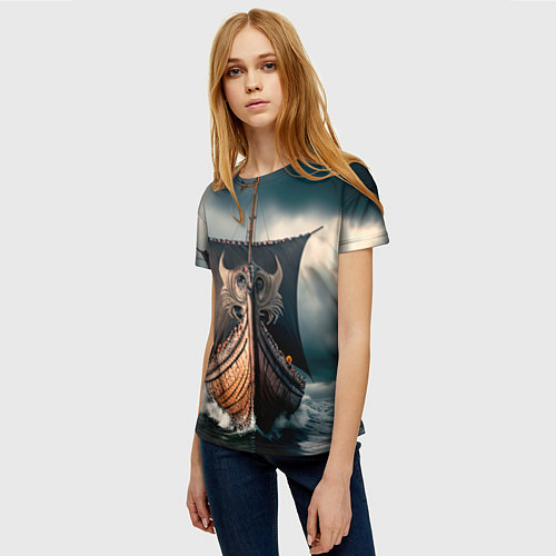 Женская футболка Корабль в бушующем море / 3D-принт – фото 3