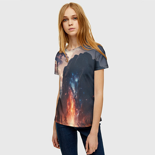 Женская футболка Галактика как ночное небо над пейзажем / 3D-принт – фото 3