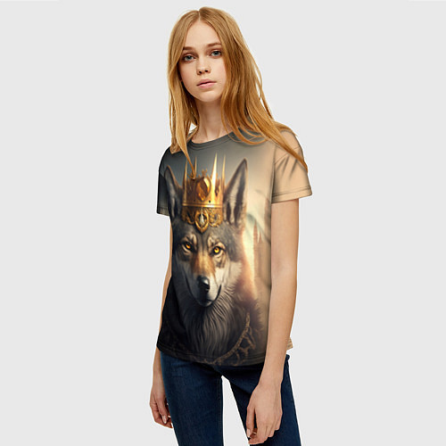 Женская футболка Волк в золотой короне / 3D-принт – фото 3
