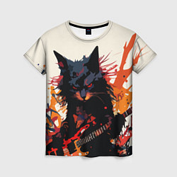 Футболка женская Black rocker cat on a light background - C-Cats co, цвет: 3D-принт