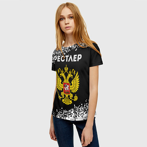 Женская футболка Рестлер из России и герб РФ / 3D-принт – фото 3