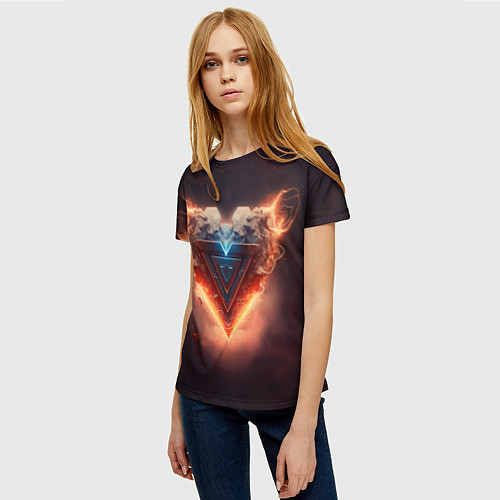 Женская футболка Каменное сердце в неоновом красном электрическом с / 3D-принт – фото 3