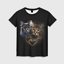 Футболка женская Влюбленные кот и кошка с сердечками, цвет: 3D-принт