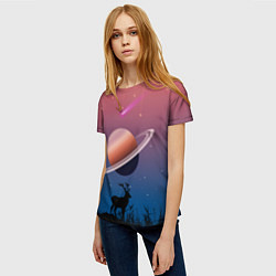 Футболка женская Сатурн на фоне падающих звезд и кометы, цвет: 3D-принт — фото 2