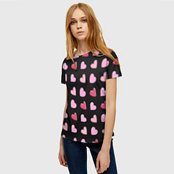 Футболка женская Валентинки на черном фоне, цвет: 3D-принт — фото 2