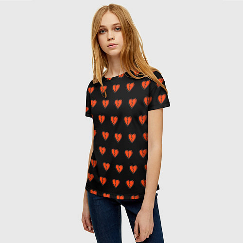 Женская футболка Разбитые сердца на черном фоне / 3D-принт – фото 3
