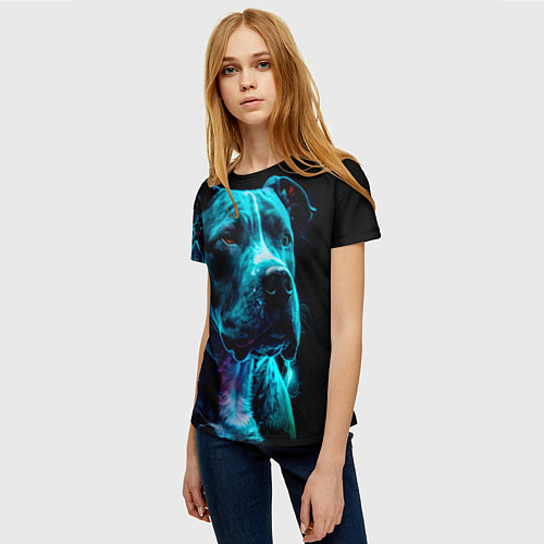 Женская футболка Стаффордширский терьер искрящий молниями / 3D-принт – фото 3