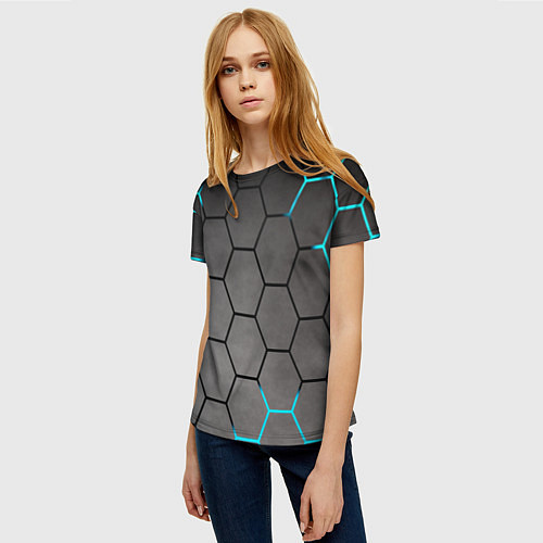 Женская футболка Броня текстура неоновая / 3D-принт – фото 3