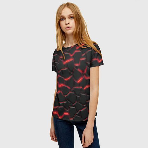 Женская футболка Красный неон и плиты / 3D-принт – фото 3