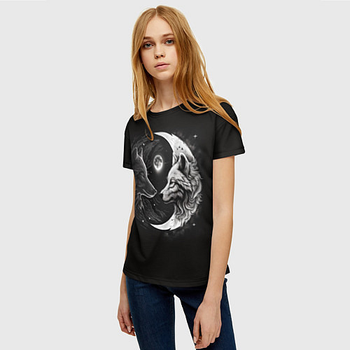 Женская футболка Волки инь-янь луна / 3D-принт – фото 3