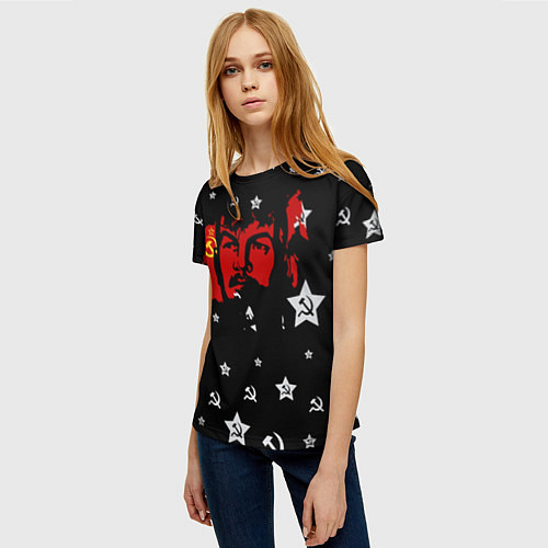 Женская футболка Ленин на фоне звезд / 3D-принт – фото 3