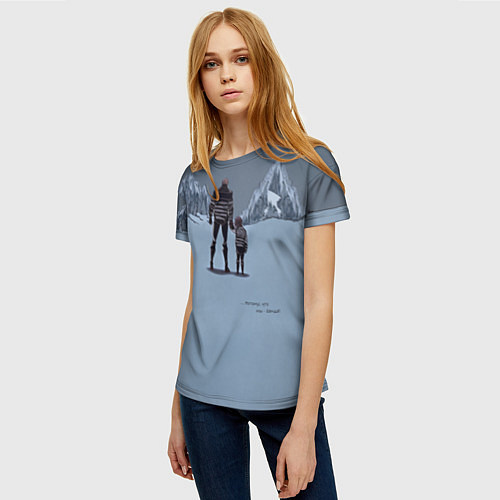 Женская футболка Папа с ребенком идут в горы / 3D-принт – фото 3