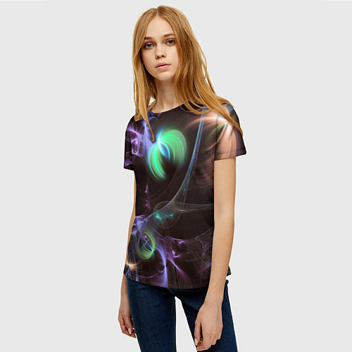 Женская футболка Магические фиолетовые волны и цветные космические / 3D-принт – фото 3