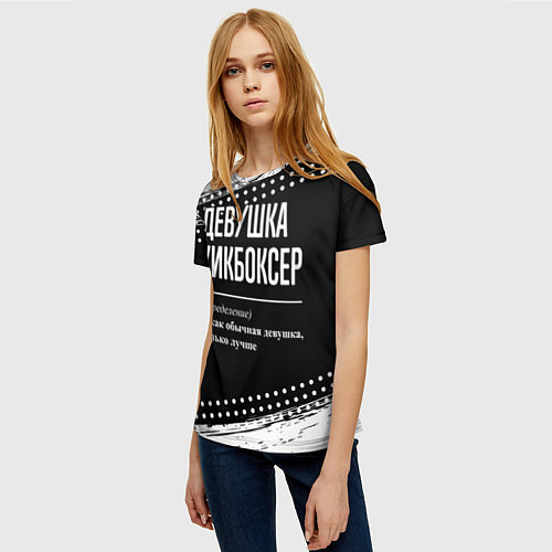 Женская футболка Девушка кикбоксер - определение на темном фоне / 3D-принт – фото 3