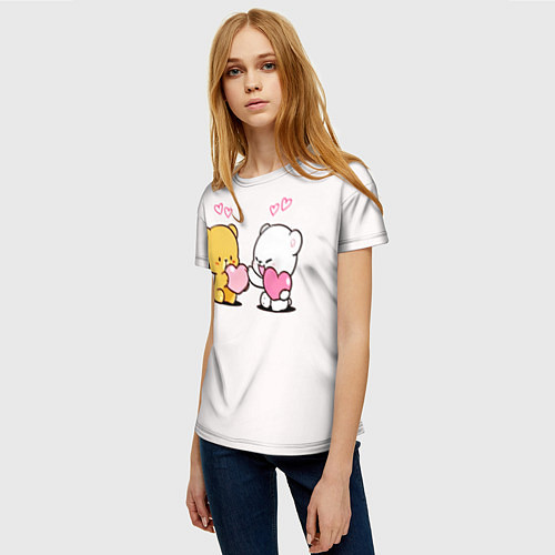 Женская футболка Мишки с сердечками / 3D-принт – фото 3