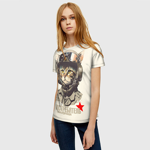 Женская футболка Кот военный пилот / 3D-принт – фото 3