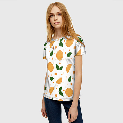 Женская футболка Апельсины с листьями / 3D-принт – фото 3