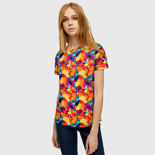 Женская футболка Абстрактный узор из разноцветных окружностей / 3D-принт – фото 3
