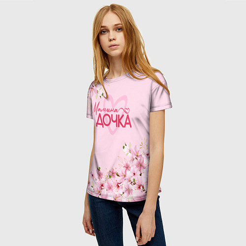 Женская футболка Мамина дочка сакура / 3D-принт – фото 3