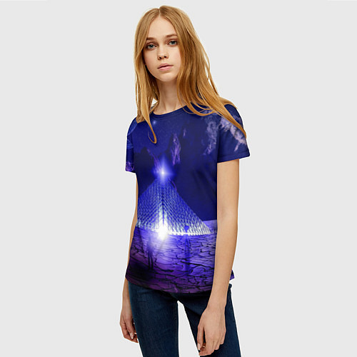 Женская футболка Синяя магическая пирамида, горы и космос / 3D-принт – фото 3