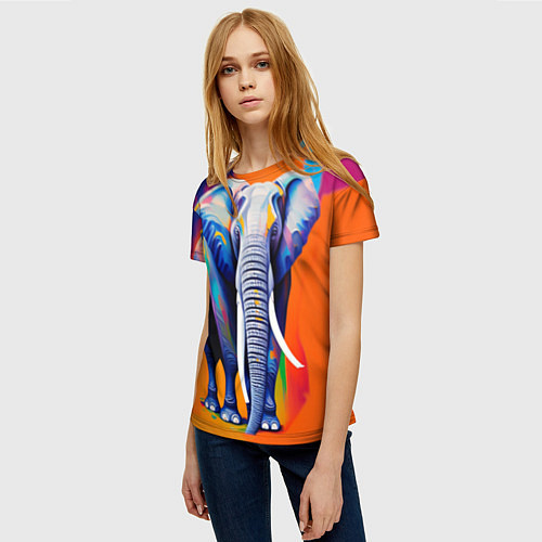 Женская футболка Слон красочный / 3D-принт – фото 3
