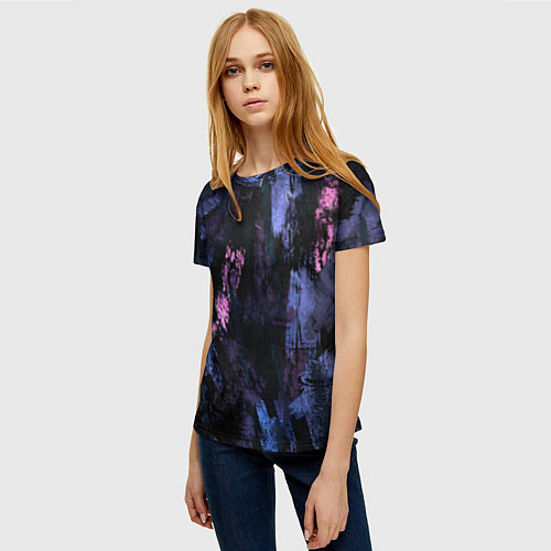 Женская футболка Неоновые пятна краской / 3D-принт – фото 3