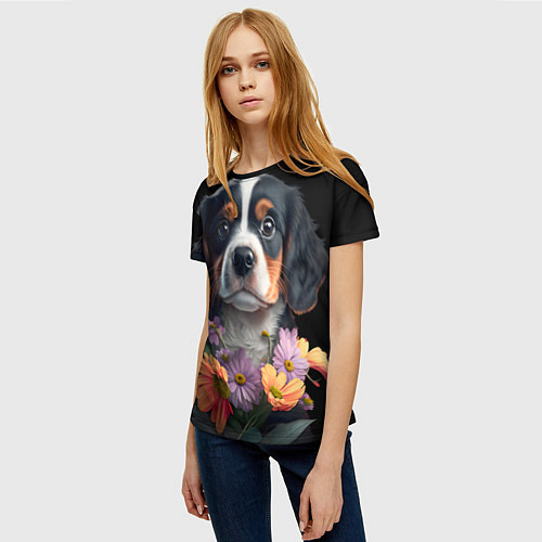 Женская футболка Бернский зенненхунд милый щенок / 3D-принт – фото 3