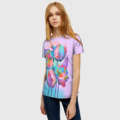 Женская футболка Цветы и звезды / 3D-принт – фото 3