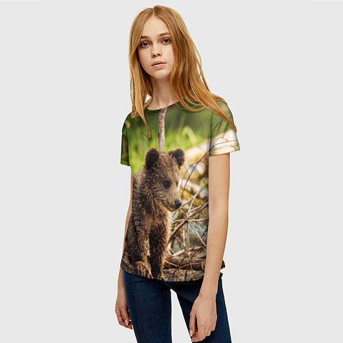 Женская футболка Медвежонок красавец / 3D-принт – фото 3