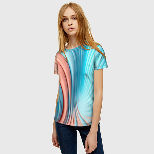 Женская футболка Кораллово-голубая абстрактная волна / 3D-принт – фото 3