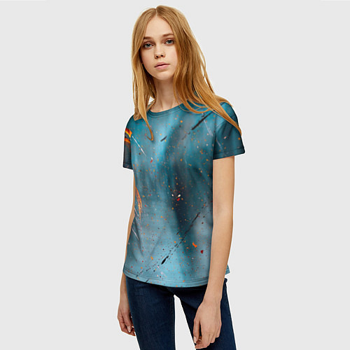 Женская футболка Абстрактный синий туман, силуэты и краски / 3D-принт – фото 3